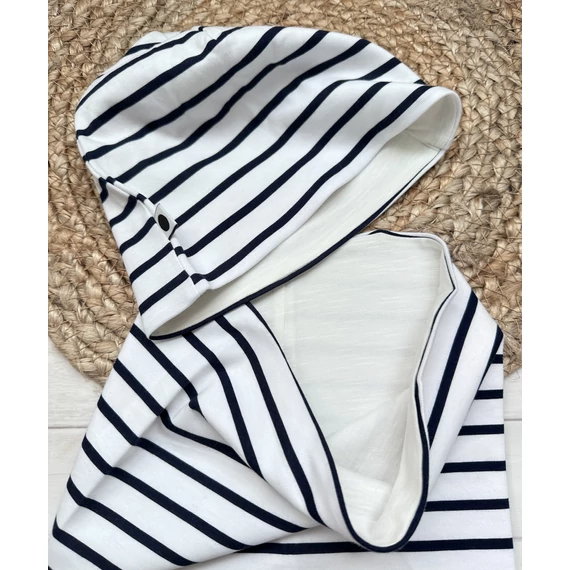 Gyermek sapka, csősál csomag - sötétkék-fehér csíkos